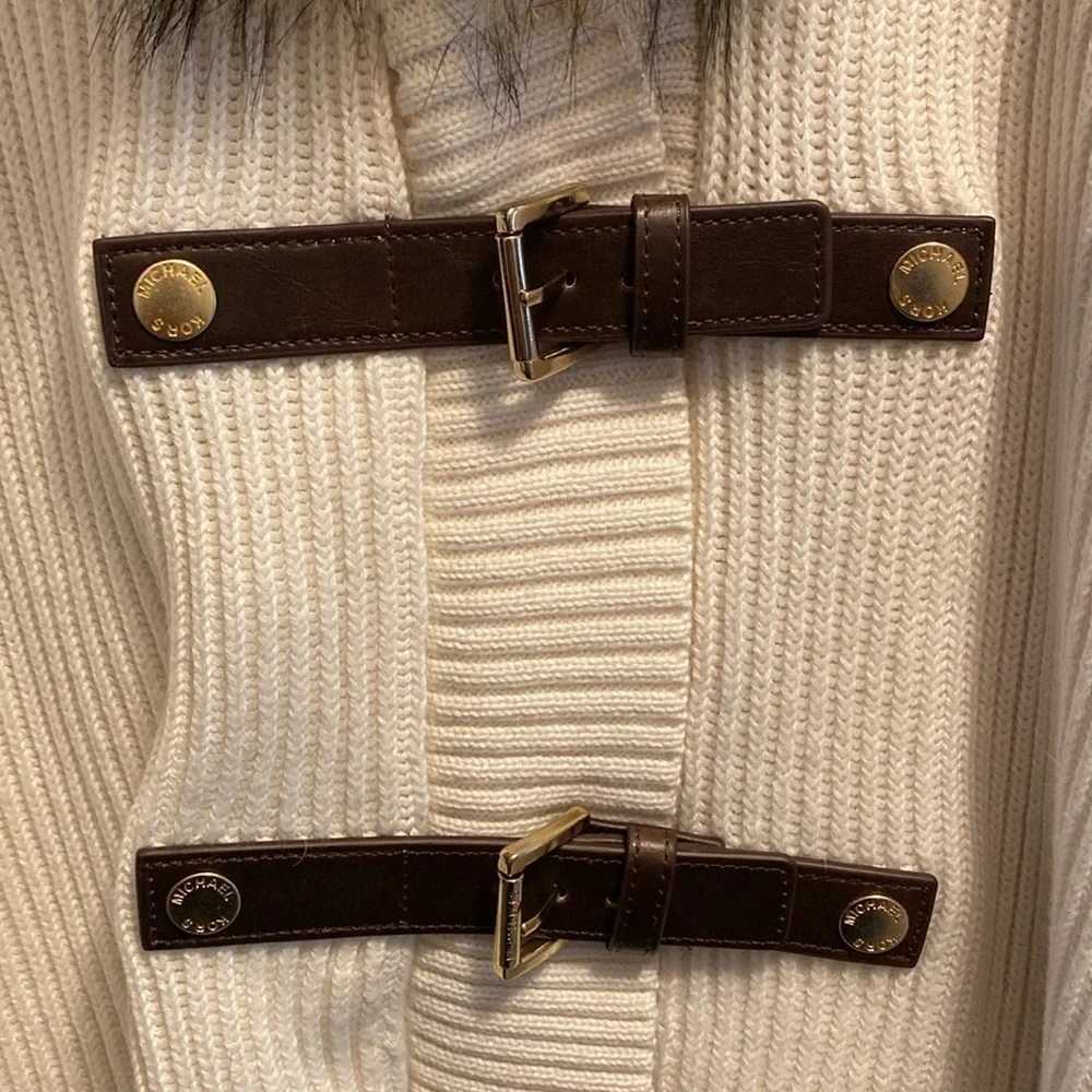 MICHAEL Michael Kors Faux-Fur Buckle/Zip Up Poncho